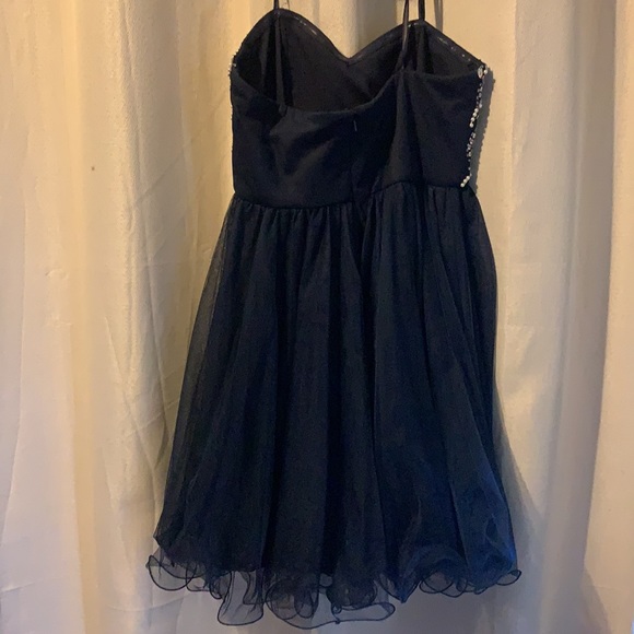 Navy Blue Rhinestone Strapless Mini Dress - Picture 2 of 2